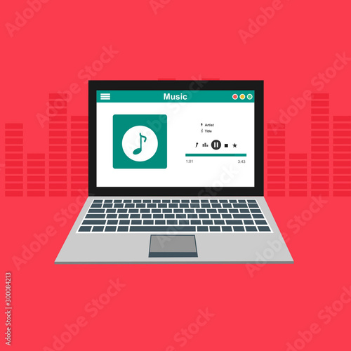 Vector illustration of music player laptop flat design concept template