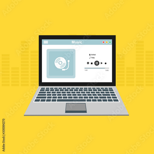 Vector illustration of music player laptop flat design concept template