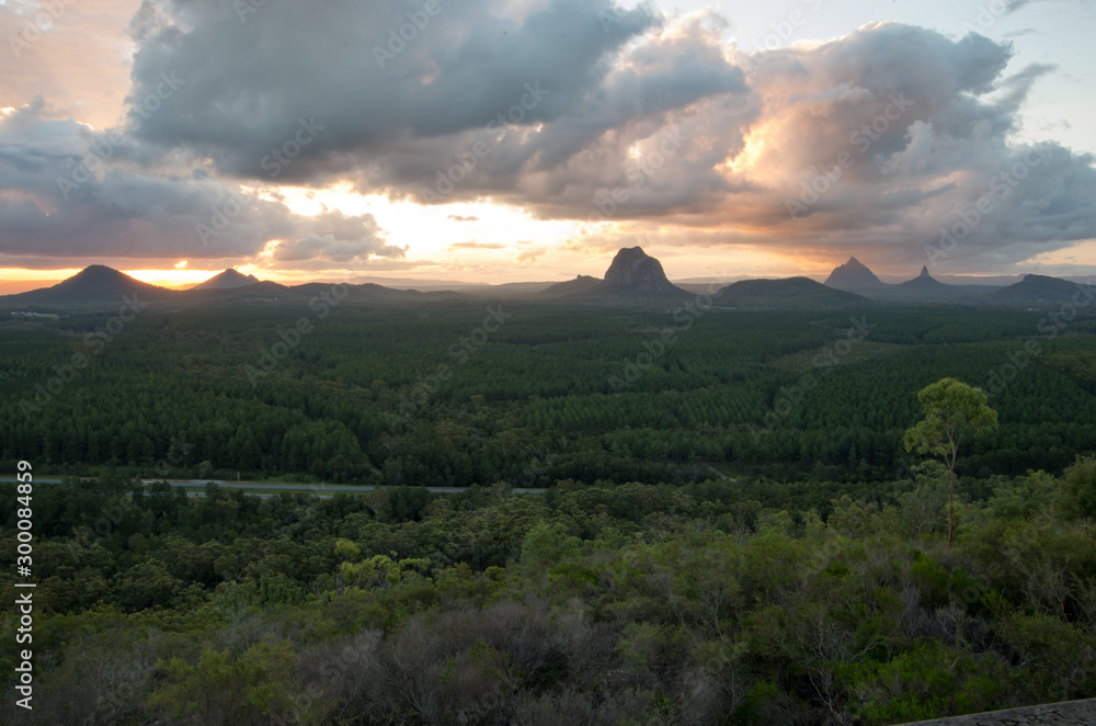 Glass House Mountains at sunset