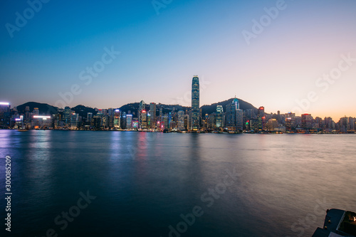 Long exposure photography of Victoria Harbor in Hong Kong 