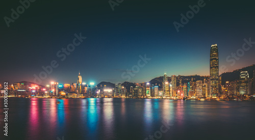 Canvas Print Long exposure photography of Victoria Harbor in Hong Kong