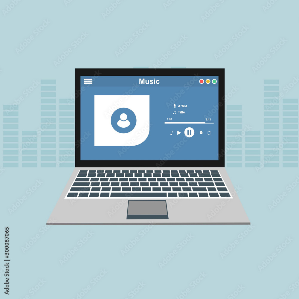 Online modern music player mobile application design illustration template Online modern music player mobile application design illustration template