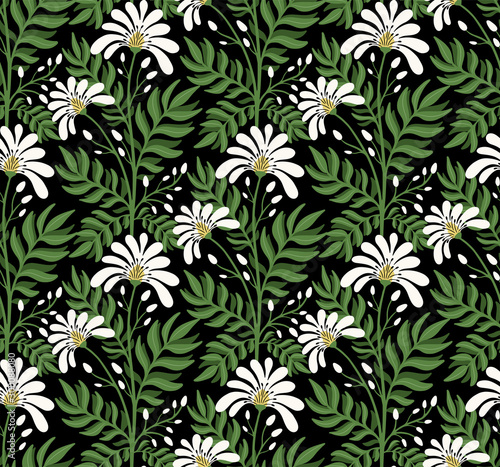 Garden floral pattern, Flower illustration seamless vector