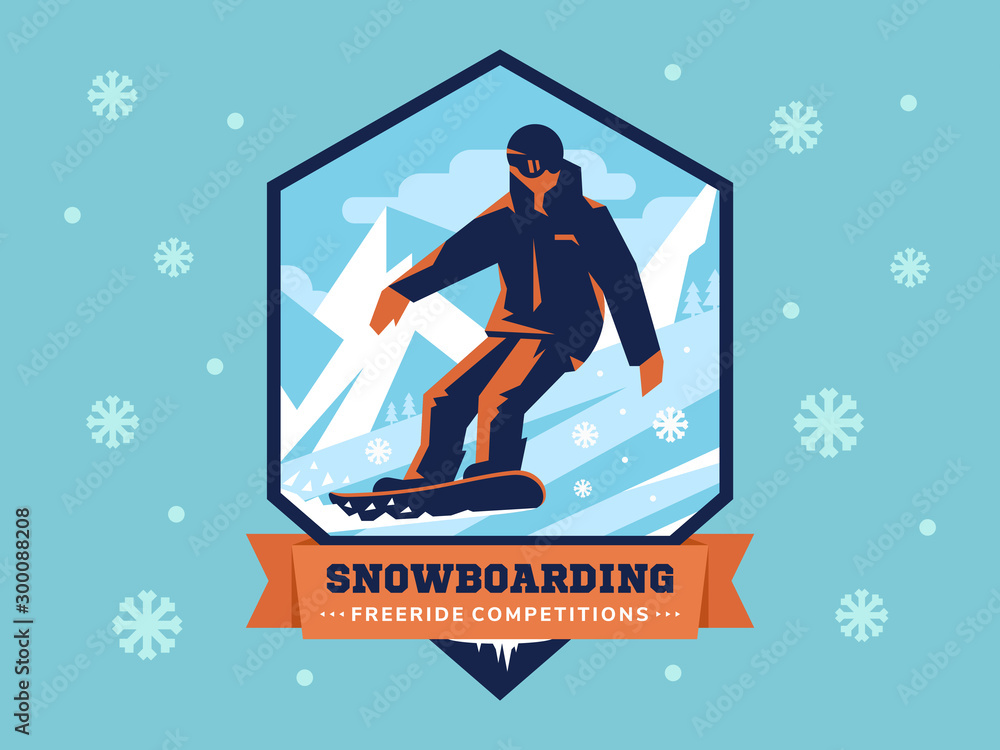 Snowboarding freeride vector modern emblem, logo design