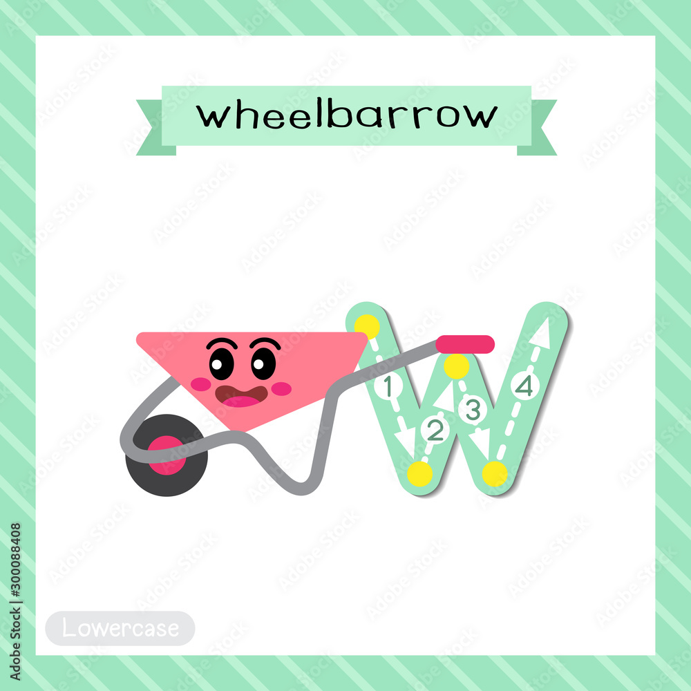 Letter W lowercase tracing. Wheelbarrow Letter W lowercase tracing. Wheelbarrow
