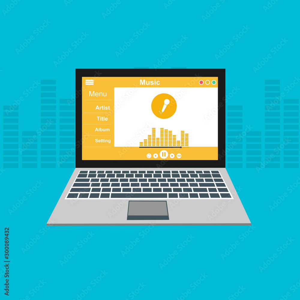 Minimalist Music Player UI app design, vector illustration laptop screen Minimalist Music Player UI app design, vector illustration laptop screen