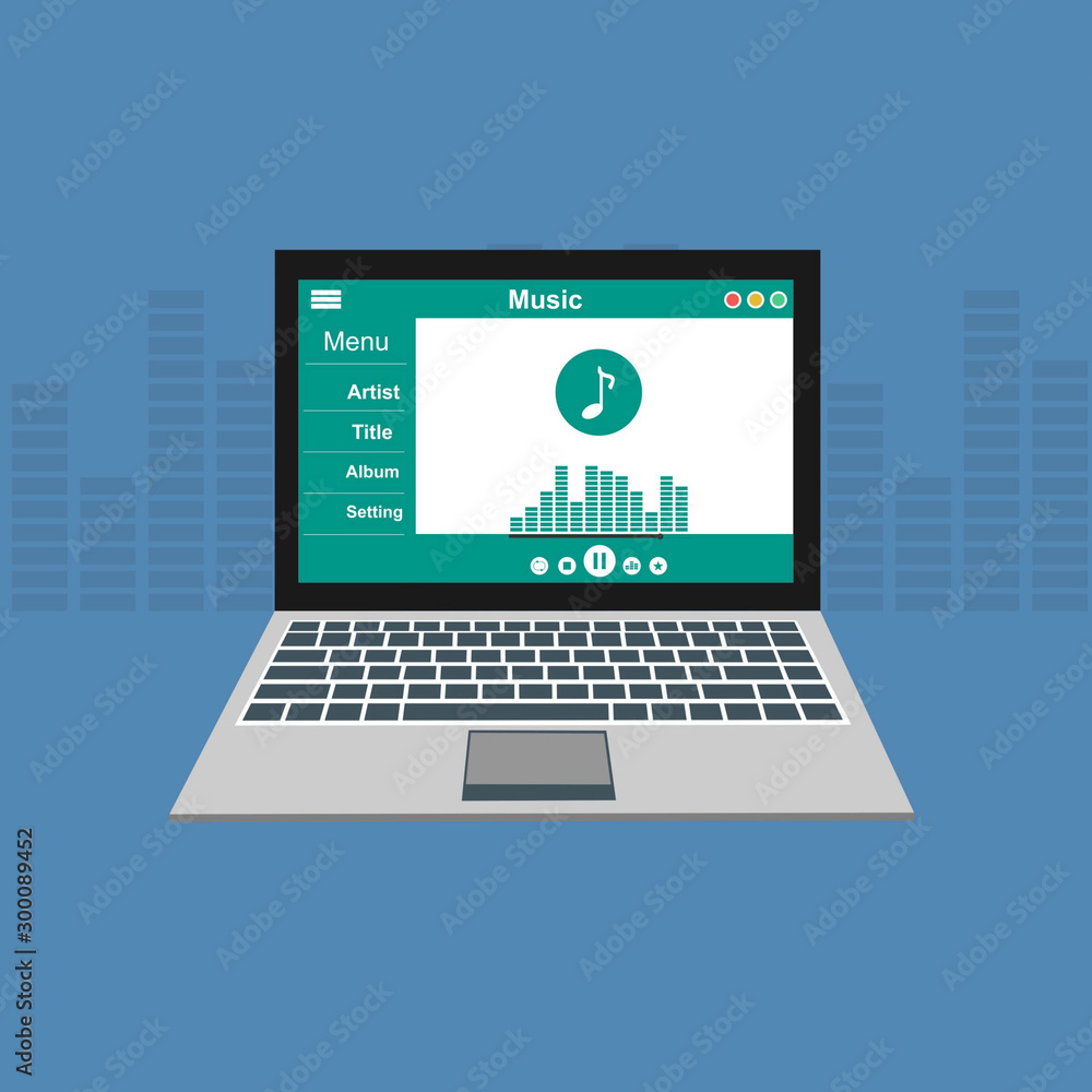 Minimalist Music Player UI app design, vector illustration laptop screen Minimalist Music Player UI app design, vector illustration laptop screen