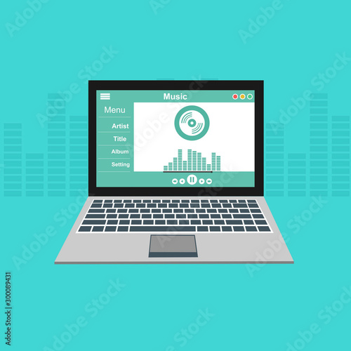 Minimalist Music Player UI app design, vector illustration laptop screen