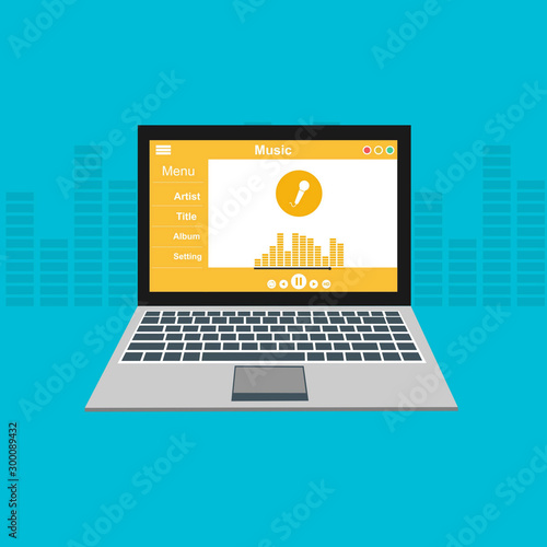 Minimalist Music Player UI app design, vector illustration laptop screen