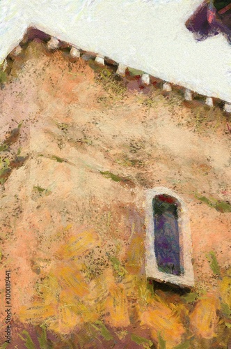 Italian village Illustration creating Impressionist painting.