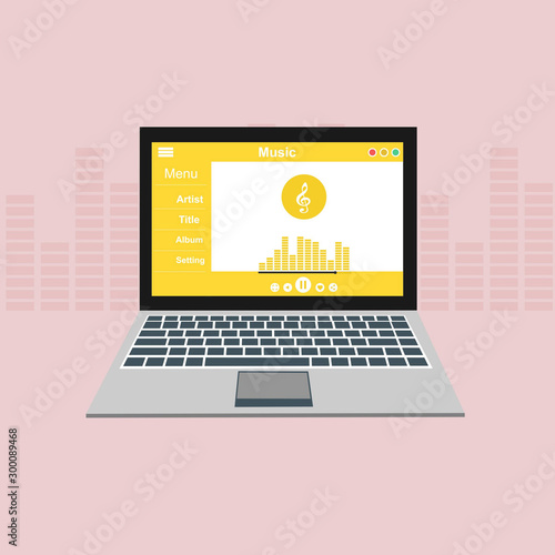 Minimalist Music Player UI app design, vector illustration laptop screen