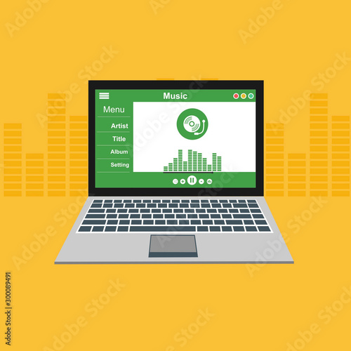 Minimalist Music Player UI app design, vector illustration laptop screen