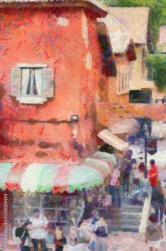 Italian village Illustration creating Impressionist painting.