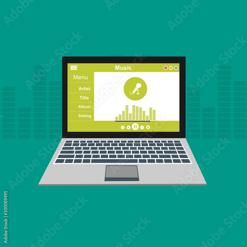 Minimalist Music Player UI app design, vector illustration laptop screen