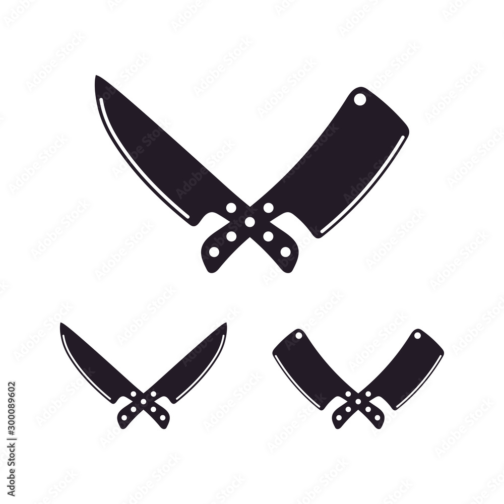 Knife and Cleaver Cross sign for Butcher / Meat Logo Design Knife and Cleaver Cross sign for Butcher / Meat Logo Design