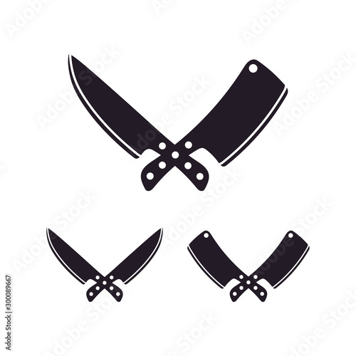 Knife and Cleaver Cross sign for Butcher / Meat Logo Design