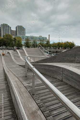 Photography Detailed view of a newly installed external walkway showing the metal and timber