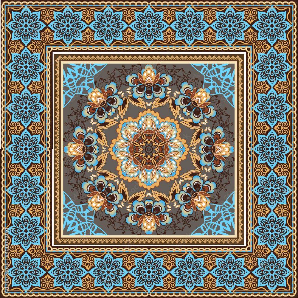 Fantastic flower ornament. Beautiful vector pattern.Design can be used for Card, bandana print, kerchief design, napkin. Fantastic flower ornament. Beautiful vector pattern.Design can be used for Card, bandana print, kerchief design, napkin.