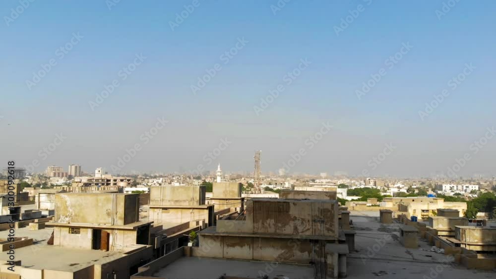 Defence - Top Aerial View Of Karachi City With Trees Between Buildings - Moving Down Defence - Top Aerial View Of Karachi City With Trees Between Buildings - Moving Down