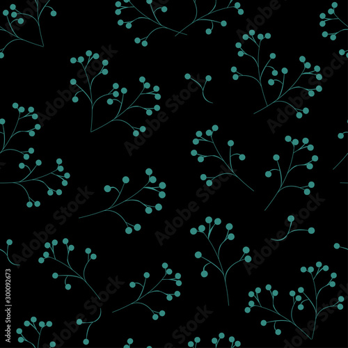  Seamless pattern: turquoise berries on a black background. vector. illustration