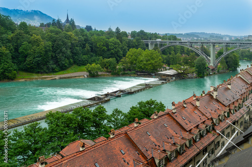 Beautiful landscape of Bern with old bridge. Bern is capital of Switzerland and fourth most populous city photo