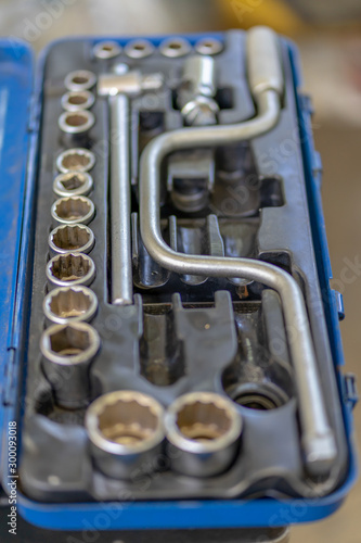set of socket wrench in plastic box  © chongsiri