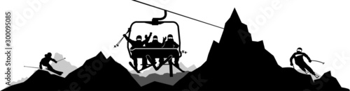 Chairlift Ski Mountain Vector Silhouette