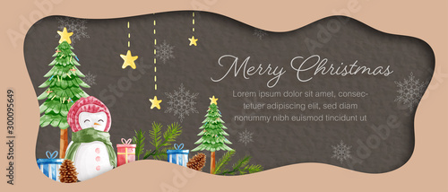 Christmas panorama background. Use watercolor technique for painting.