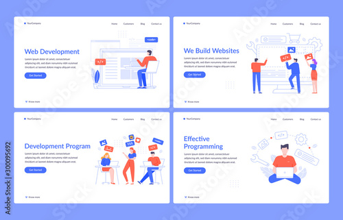 Web development. Website design, code engineering and creative interface vector landing page template. Coding and programming homepage layout. UI, UX, html, javascript. Navigating technology