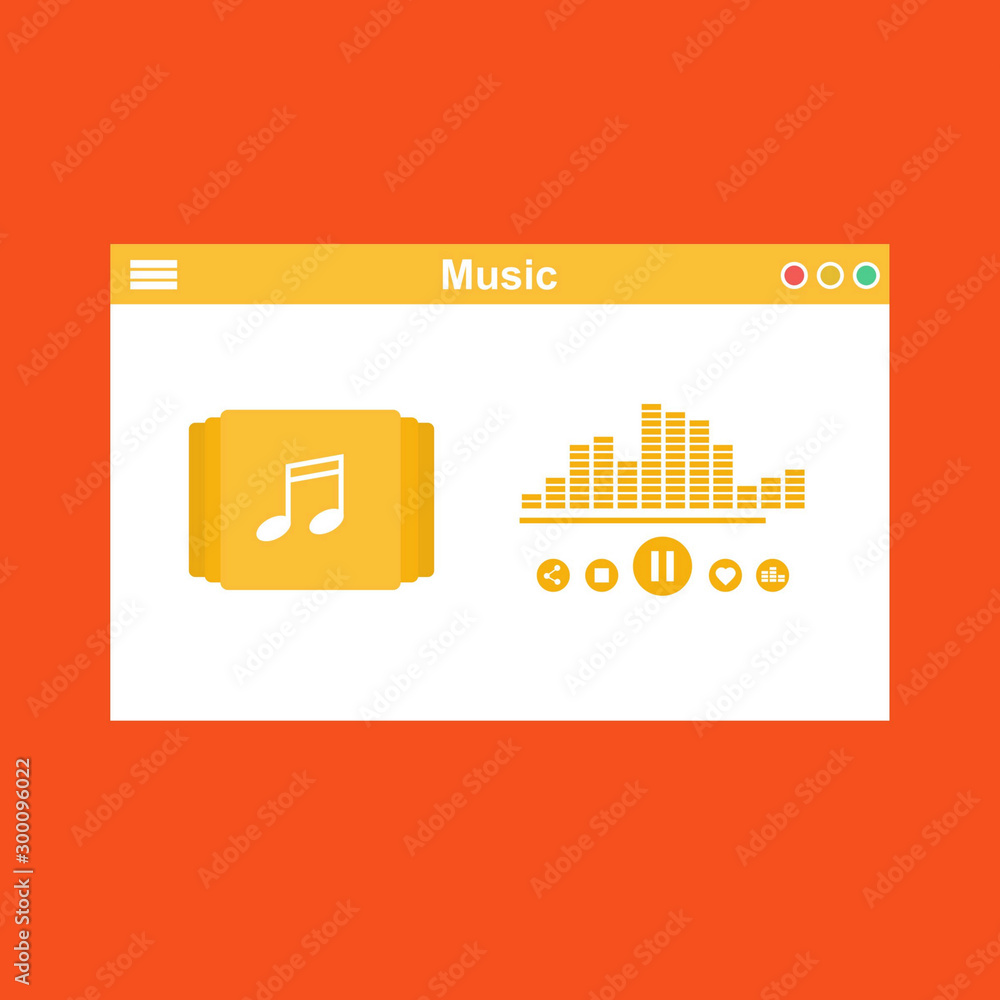 Fototapeta premium Streaming music vector illustration. Online broadcast service system for song listening without download. Online media playback using wireless cloud content template