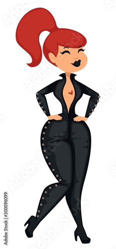 Girl in skinny leather or latex suit sexy Halloween costume