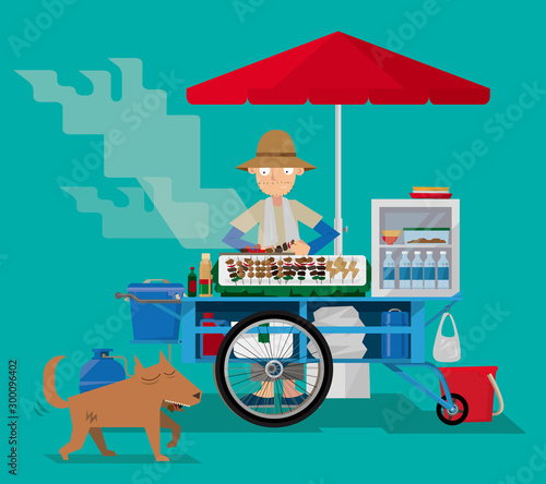 Vector illustration of a street food vendor in Thailand