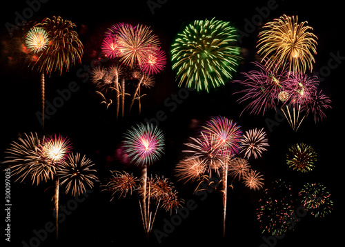 Colorful fireworks for celebrations on black background
