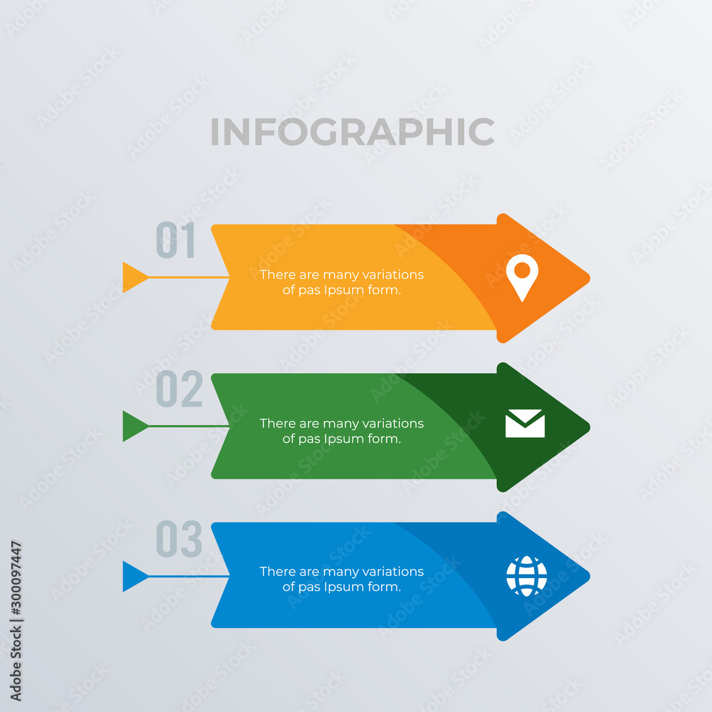 Arrows right with icons infographic template design. Business concept infograph 3 options, steps or processes. Vector visualization can be used for workflow layout, diagram, annual report, web Arrows right with icons infographic template design. Business concept infograph 3 options, steps or processes. Vector visualization can be used for workflow layout, diagram, annual report, web