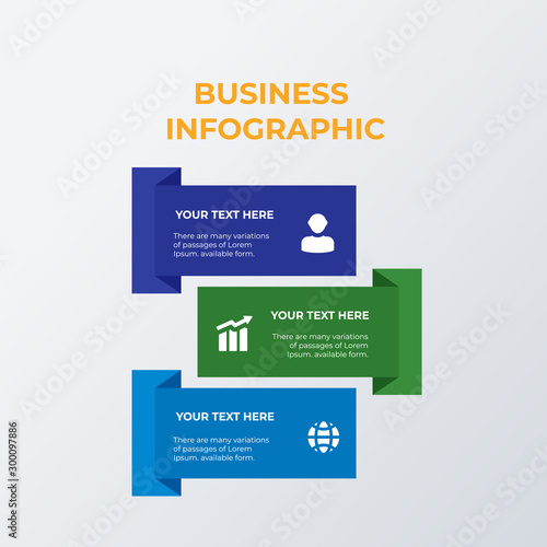 Informational ribbon list infographic template design. Business concept infograph with 3 options, steps or processes. Vector visualization can be used for workflow layout, diagram, annual report, web