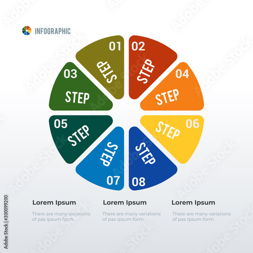 Rounded chart infographic template design. Business concept infograph with 8 options, steps or processes. Vector visualization can be used for workflow layout, diagram, annual report, web