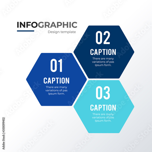 Blue hexagons infographic template design. Business concept infograph with 3 options, steps or processes. Vector visualization can be used for workflow layout, diagram, annual report, web