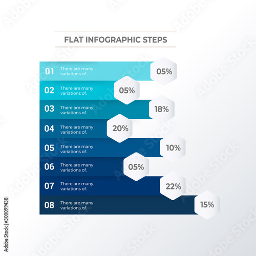 Statistical blue infographic template design. Business concept infograph with 8 options, steps or processes. Vector visualization can be used for workflow layout, diagram, annual report, web