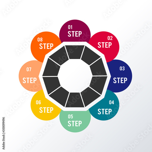 Rounded abstract infographic template design. Business concept infograph with 8 options, steps or processes. Vector visualization can be used for workflow layout, diagram, annual report, web