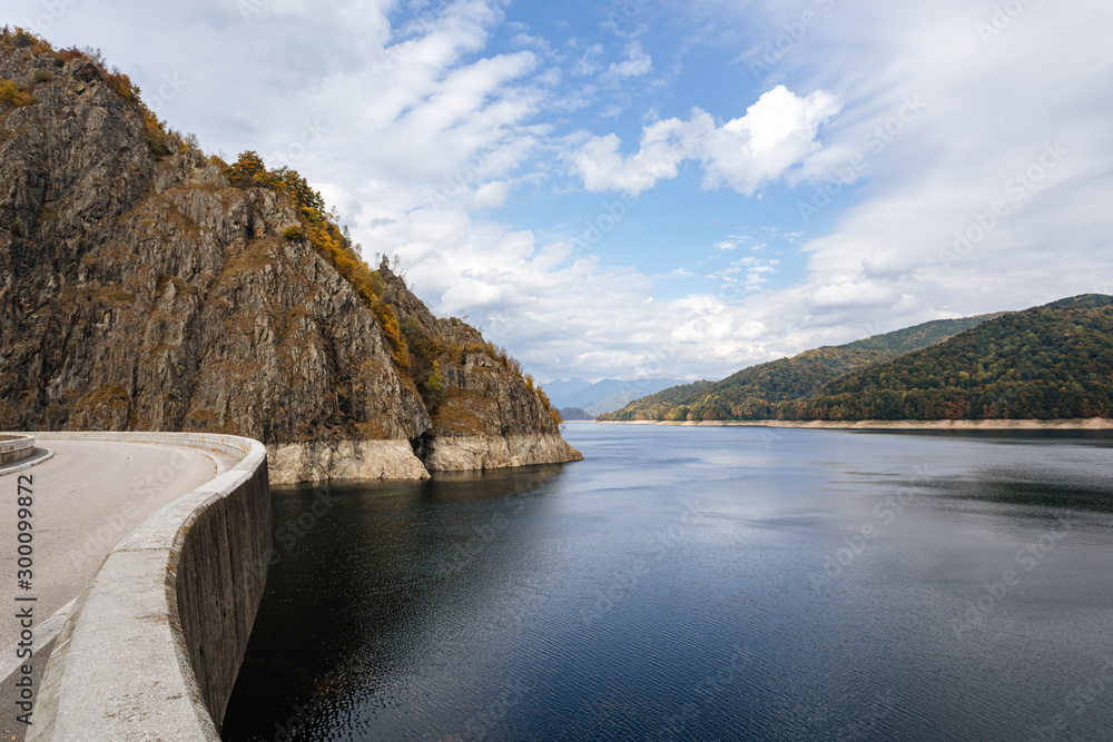 Dam and reservoir on Lake Vidraru. Hydropower construction, waterworks Dam  Vidrau on Transfagarash highway in Romania Stock Photo | Adobe Stock