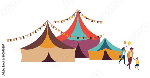 Family going to circus big top tent weekend entertainment