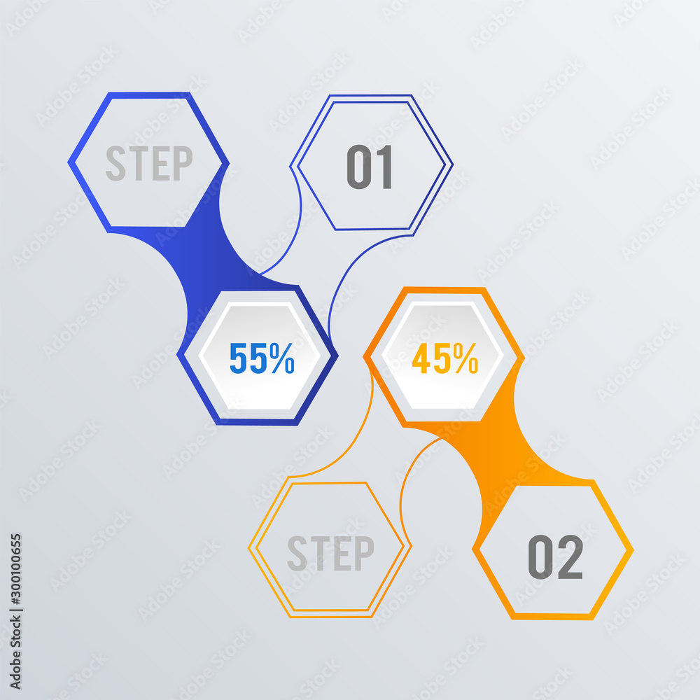 Hexagons infographic template design. Business concept infograph with 2 options, steps or processes. Vector visualization can be used for workflow layout, diagram, annual report, web Hexagons infographic template design. Business concept infograph with 2 options, steps or processes. Vector visualization can be used for workflow layout, diagram, annual report, web