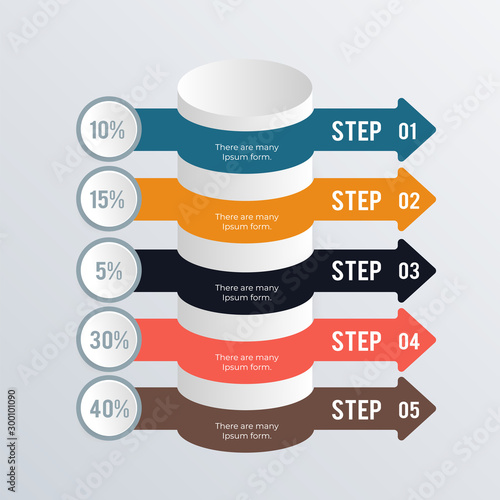 Arrow 3D process infographics template design. Business concept infograph with 5 options, steps or processes. Vector visualization can be used for workflow layout, diagram, annual report, web
