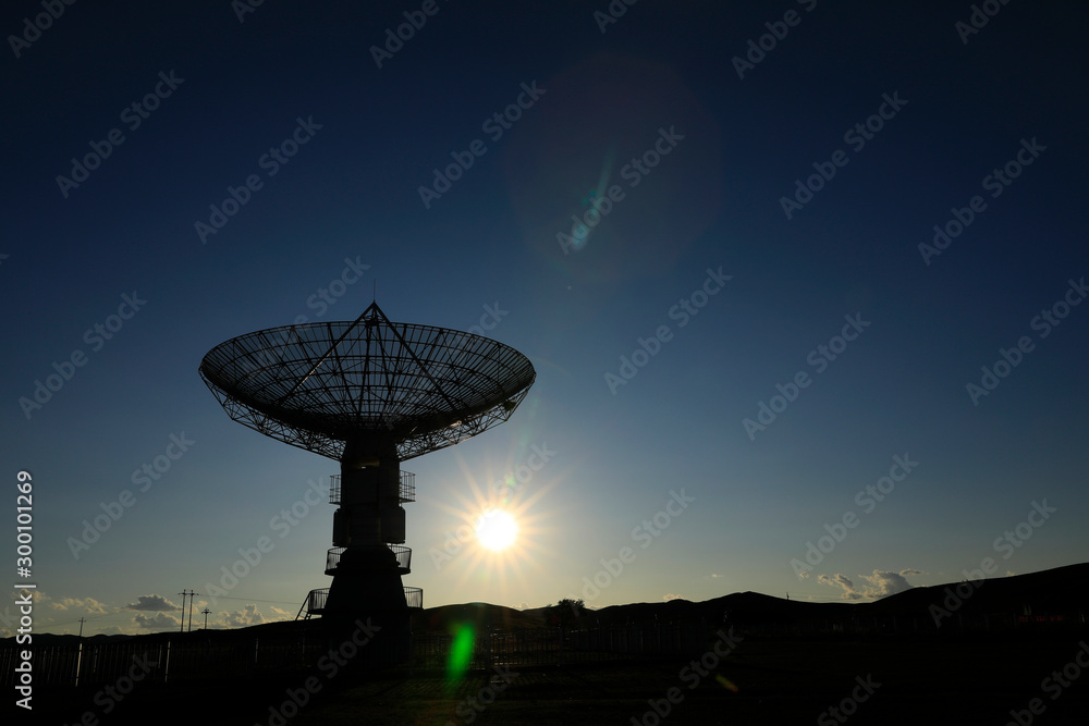 Observatory equipment in the sunset silhouette Observatory equipment in the sunset silhouette