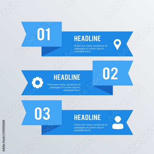 blue ribbons infographic template design. Business concept infograph with 3 options, steps or processes. Vector visualization can be used for workflow layout, diagram, annual report, web