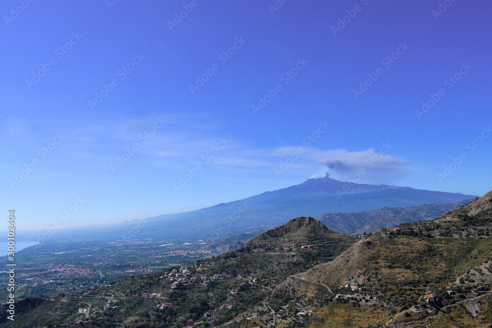 Etna volcano erupting on the island Sicily in Italy