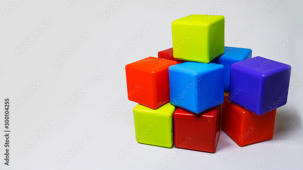 Fototapeta premium Toy Blocks Infographic Chart Stair Bar, Kids Bricks on White Background