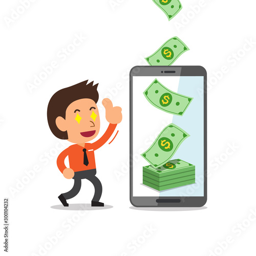Business concept cartoon smartphone help businessman to earn money for design.