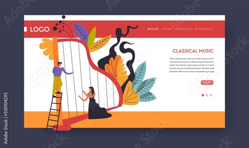Classical music concert web page template harp musicians