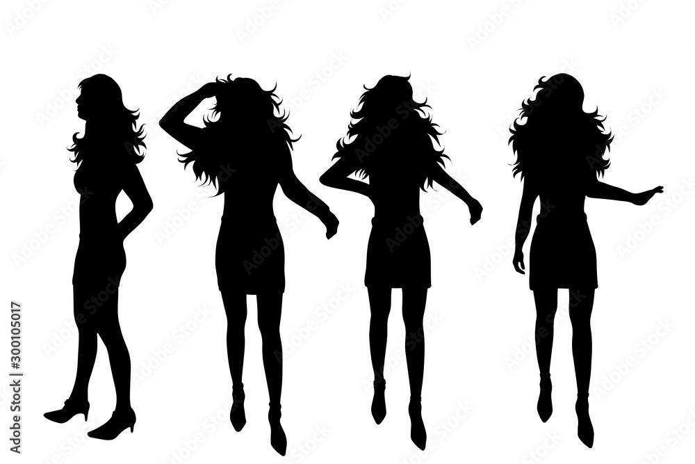Vector silhouette of woman on white background. Symbol of girl, slim, fashion, beauty, logo.